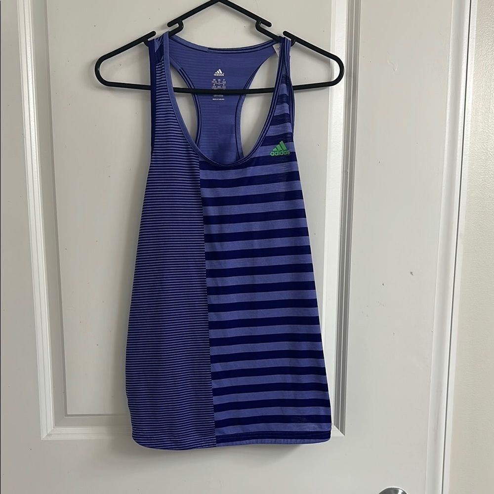 adidas Purple Striped Racerback Tank Top with Green Logo